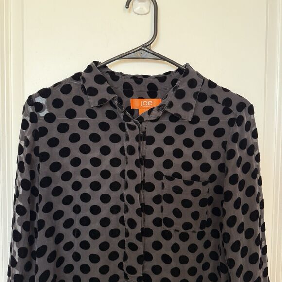 Joe Fresh Womens Velvet Burnout Polka Dot Top Size Medium Office Professional - Picture 2 of 6